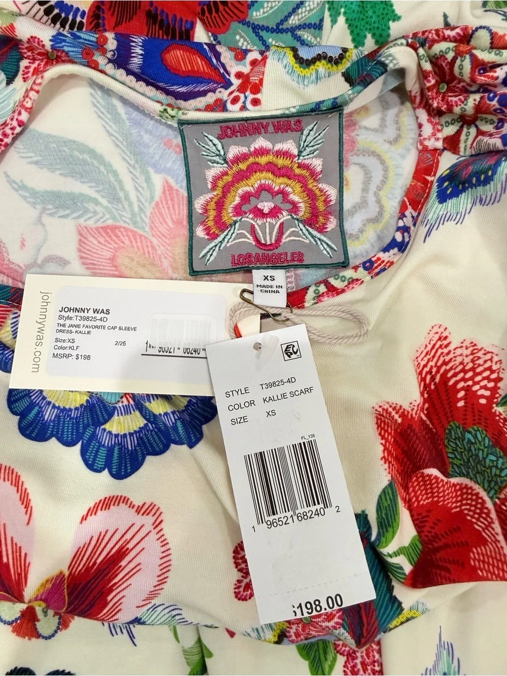 Johnny Was XS The Janie Favorite Cap Sleeve Midi Dress Kallie Scarf NWT White